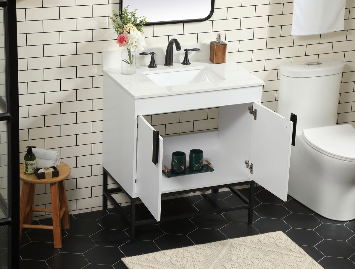 Elegant Decor VF48830MWH-BS 30 inch single bathroom vanity in white with backsplash