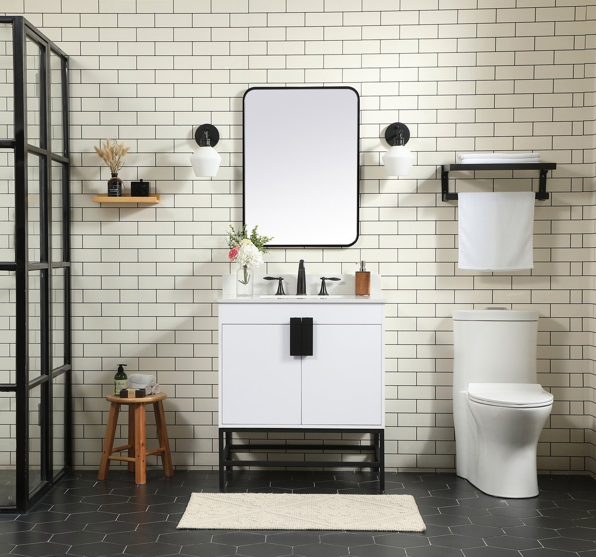 Elegant Decor VF48830MWH-BS 30 inch single bathroom vanity in white with backsplash