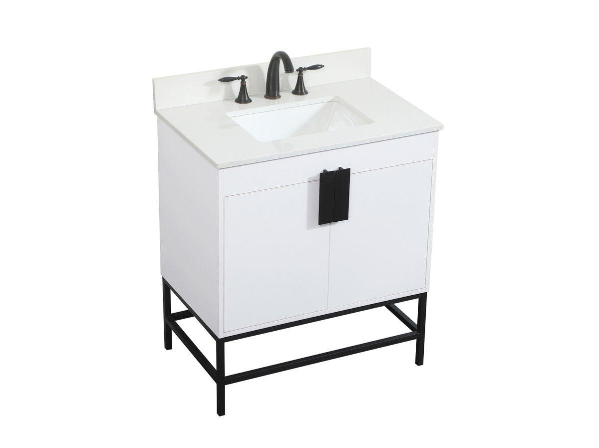 Elegant Decor VF48830MWH-BS 30 inch single bathroom vanity in white with backsplash