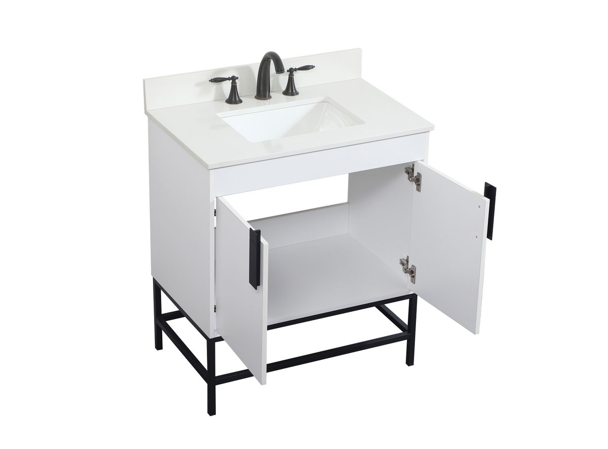 Elegant Decor VF48830MWH-BS 30 inch single bathroom vanity in white with backsplash