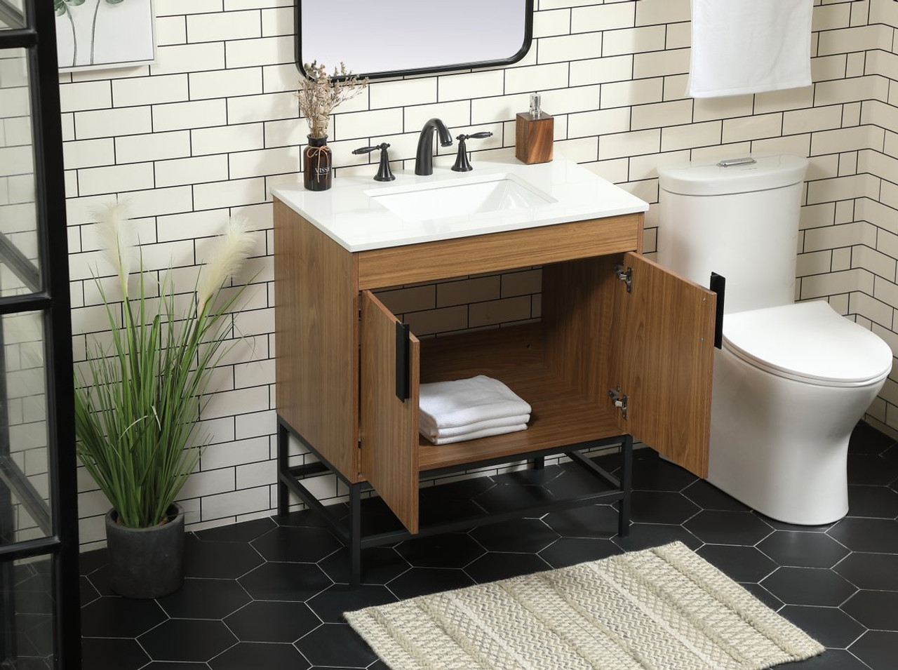 Elegant Decor VF48830WB 30 inch single bathroom vanity in walnut brown