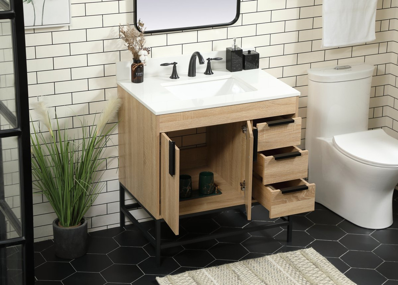 Elegant Decor VF48832MW-BS 32 inch single bathroom vanity in mango wood with backsplash