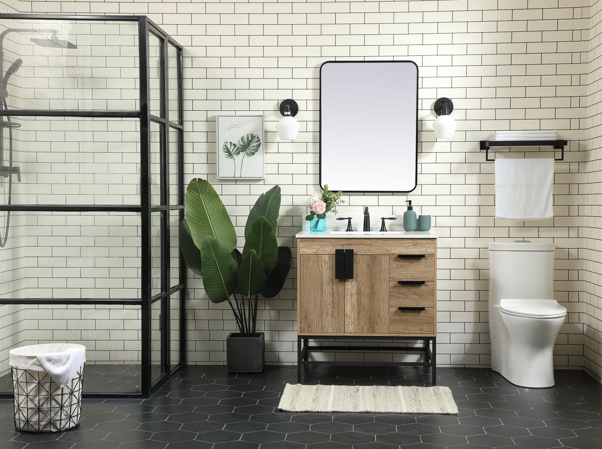 Elegant Decor VF48832NT-BS 32 inch single bathroom vanity in natural oak with backsplash