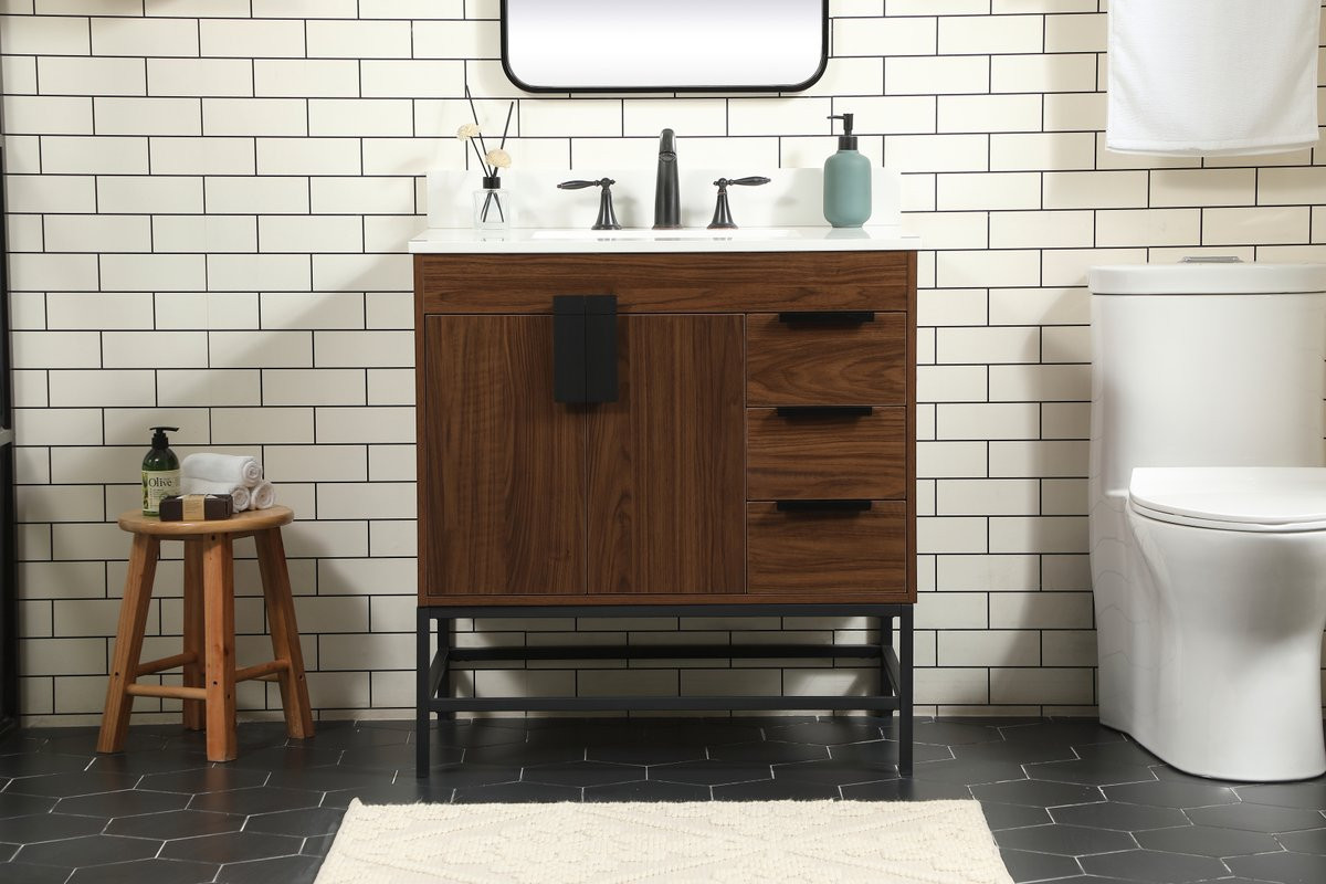 Elegant Decor VF48832MWT-BS 32 inch single bathroom vanity in walnut with backsplash