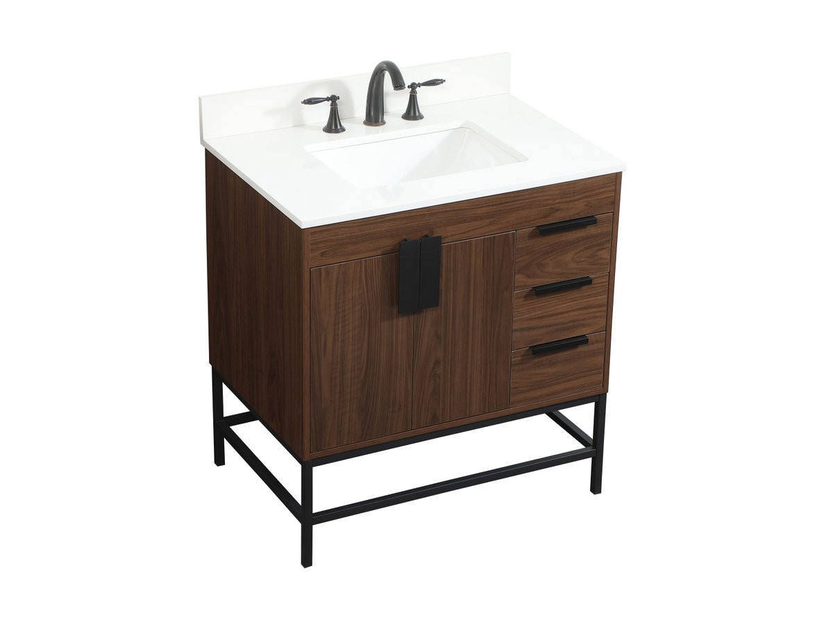 Elegant Decor VF48832MWT-BS 32 inch single bathroom vanity in walnut with backsplash