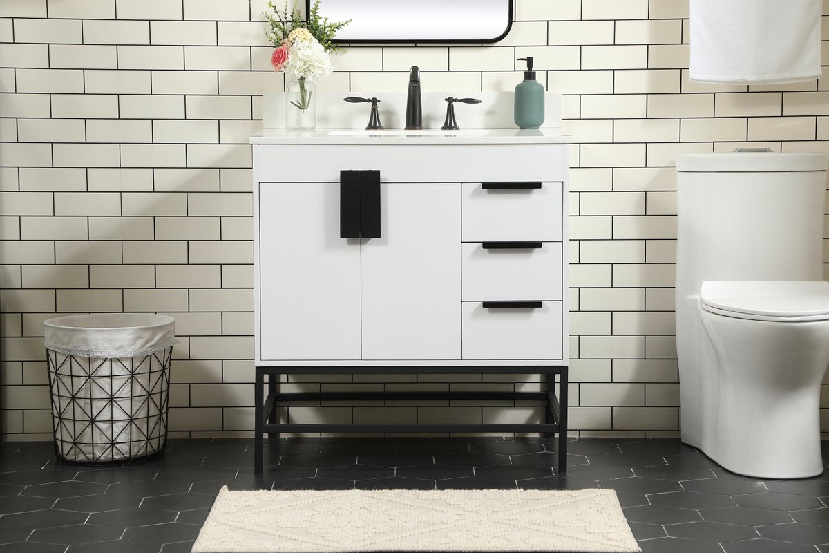 Elegant Decor VF48832MWH-BS 32 inch single bathroom vanity in white with backsplash