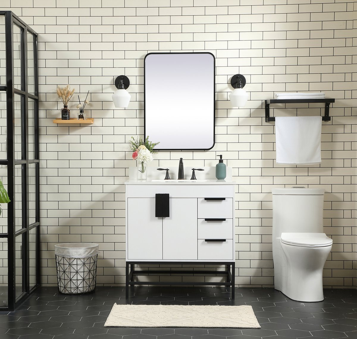Elegant Decor VF48832MWH-BS 32 inch single bathroom vanity in white with backsplash