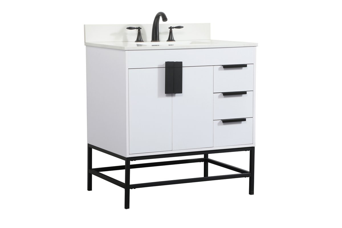 Elegant Decor VF48832MWH-BS 32 inch single bathroom vanity in white with backsplash