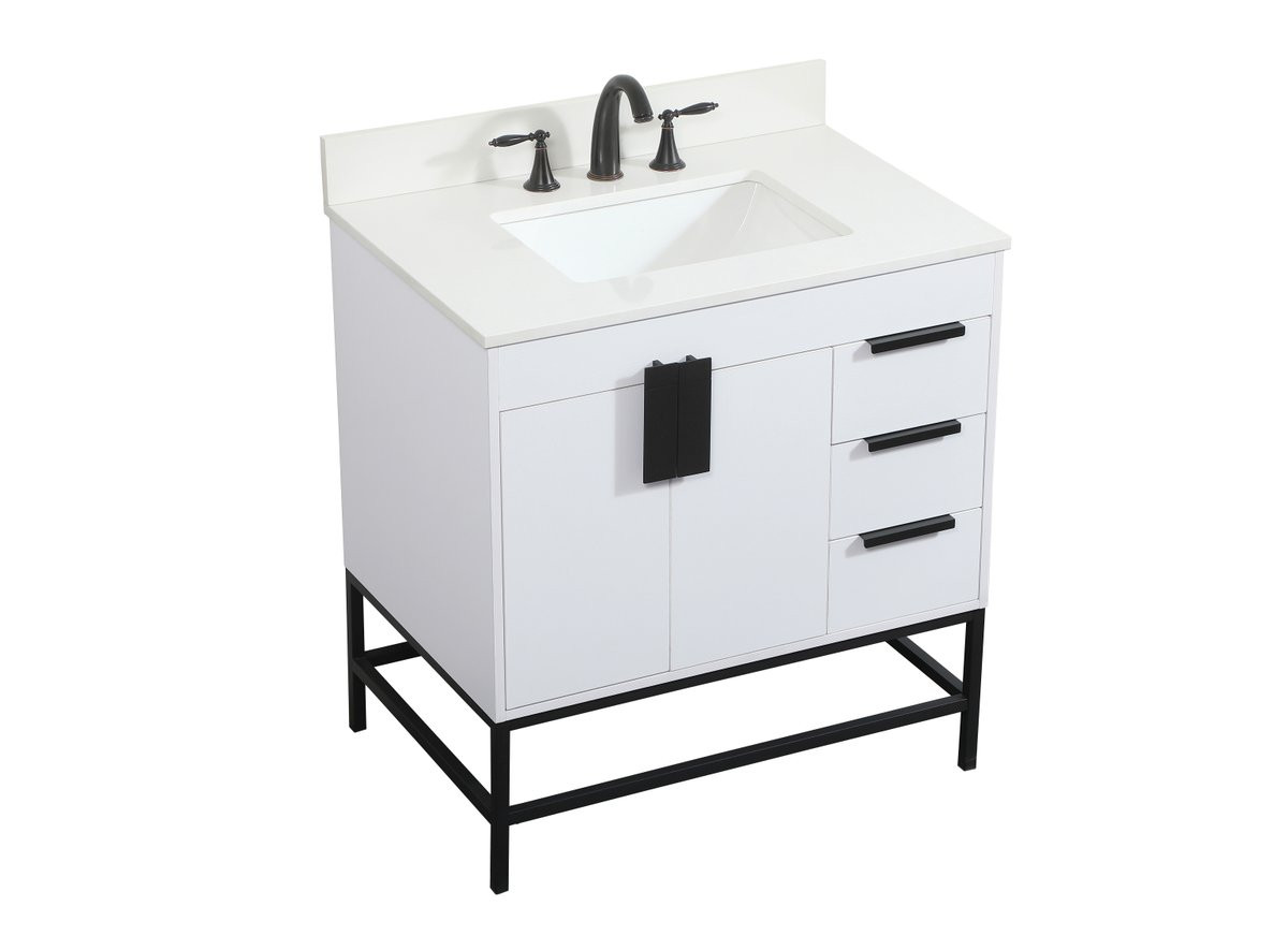 Elegant Decor VF48832MWH-BS 32 inch single bathroom vanity in white with backsplash