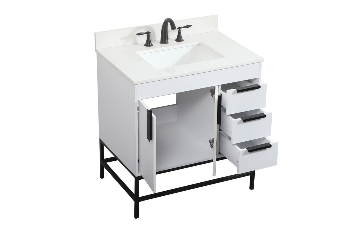 Elegant Decor VF48832MWH-BS 32 inch single bathroom vanity in white with backsplash
