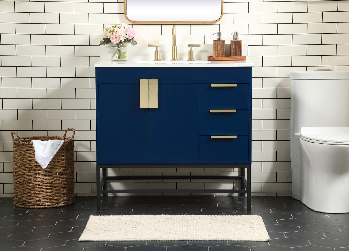 Elegant Decor VF48836MBL-BS 36 inch single bathroom vanity in blue with backsplash