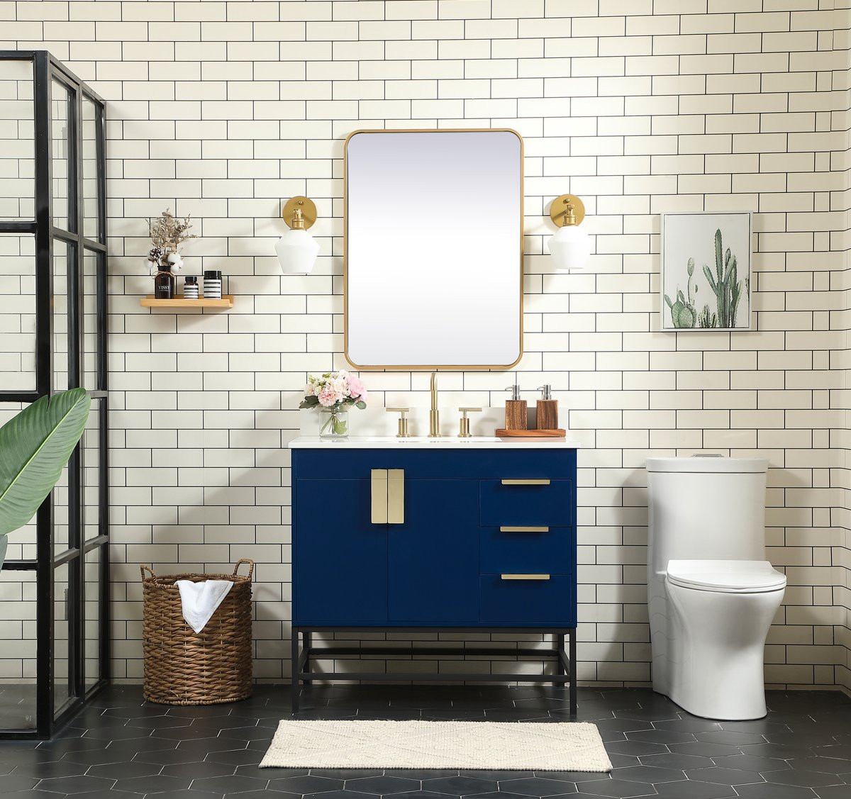 Elegant Decor VF48836MBL-BS 36 inch single bathroom vanity in blue with backsplash