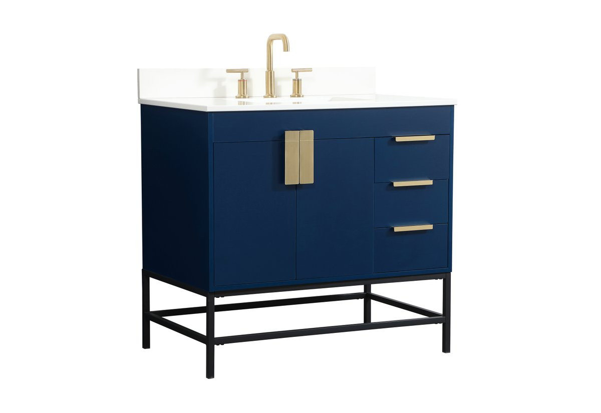 Elegant Decor VF48836MBL-BS 36 inch single bathroom vanity in blue with backsplash
