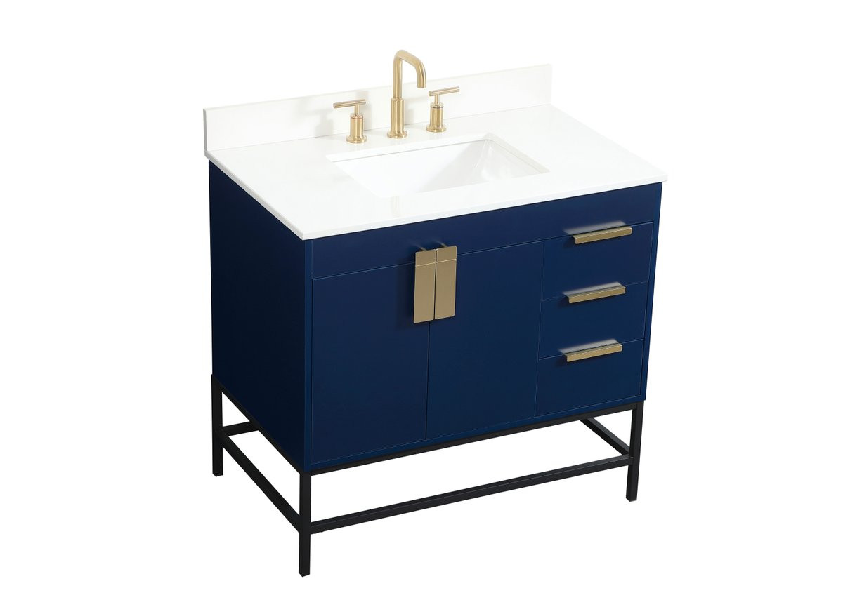 Elegant Decor VF48836MBL-BS 36 inch single bathroom vanity in blue with backsplash