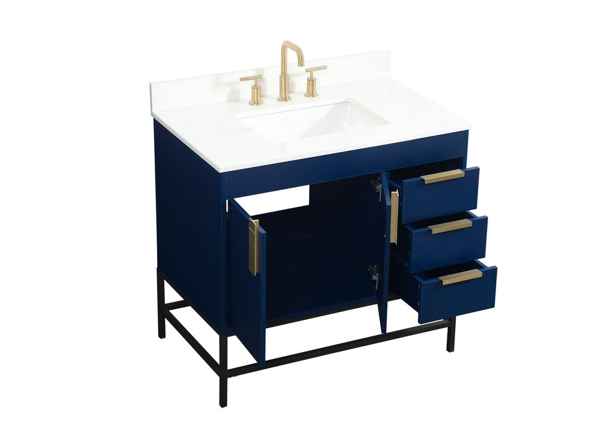 Elegant Decor VF48836MBL-BS 36 inch single bathroom vanity in blue with backsplash
