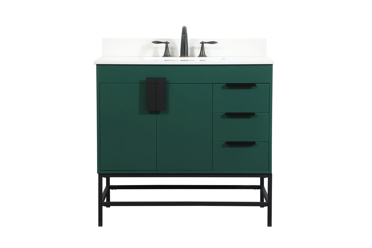 Elegant Decor VF48836MGN-BS 36 inch single bathroom vanity in green with backsplash