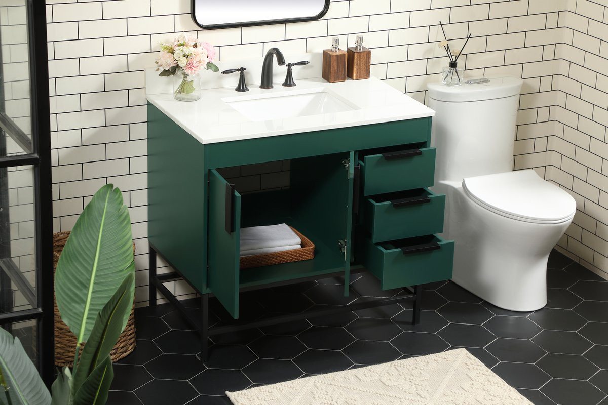 Elegant Decor VF48836MGN-BS 36 inch single bathroom vanity in green with backsplash