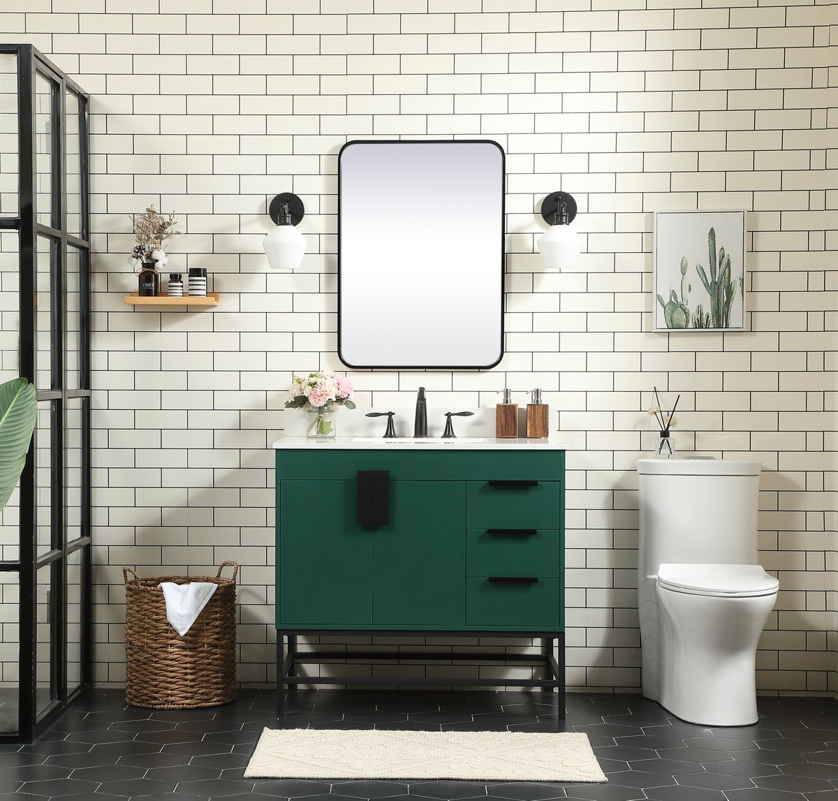 Elegant Decor VF48836MGN-BS 36 inch single bathroom vanity in green with backsplash