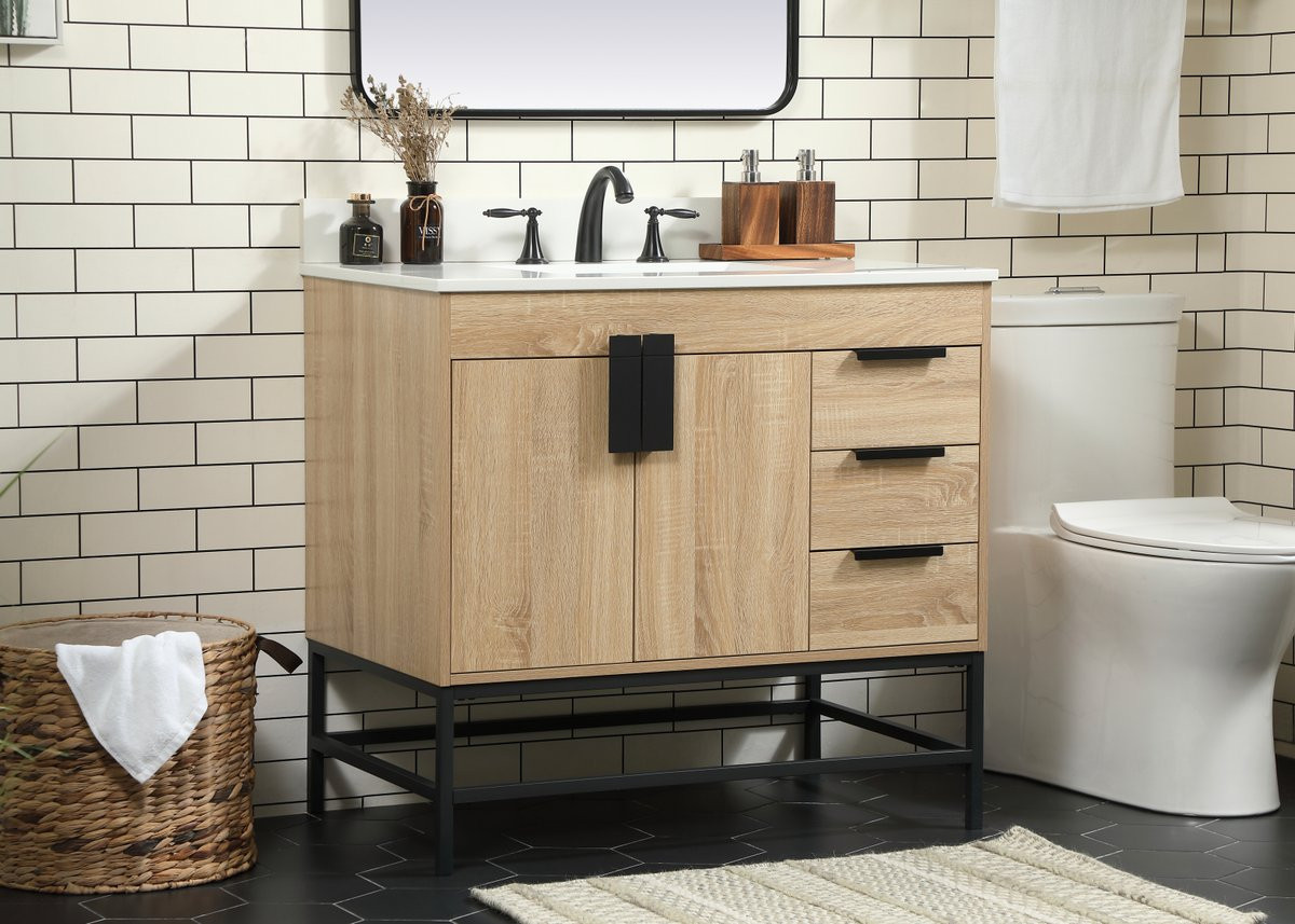 Elegant Decor VF48836MW-BS 36 inch single bathroom vanity in mango wood with backsplash