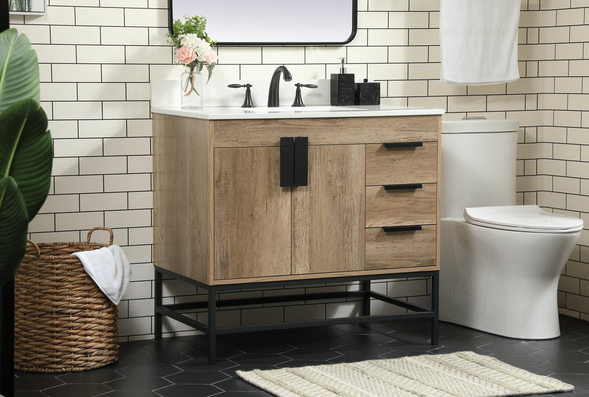 Elegant Decor VF48836NT-BS 36 inch single bathroom vanity in natural oak with backsplash