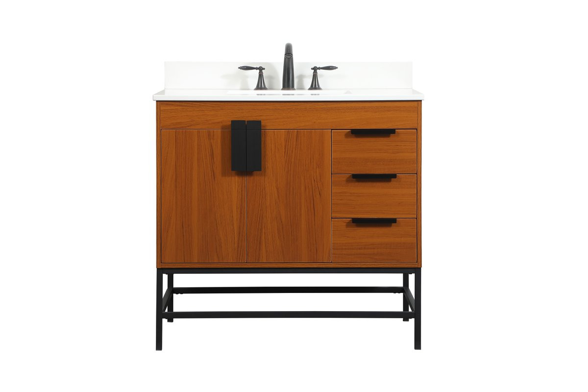 Elegant Decor VF48836MTK-BS 36 inch single bathroom vanity in teak with backsplash