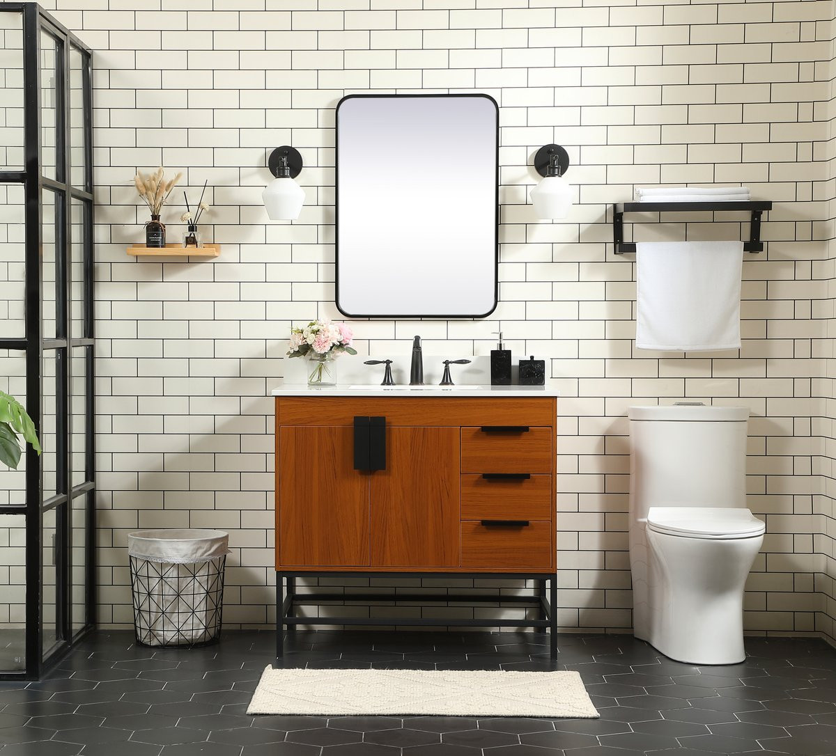 Elegant Decor VF48836MTK-BS 36 inch single bathroom vanity in teak with backsplash