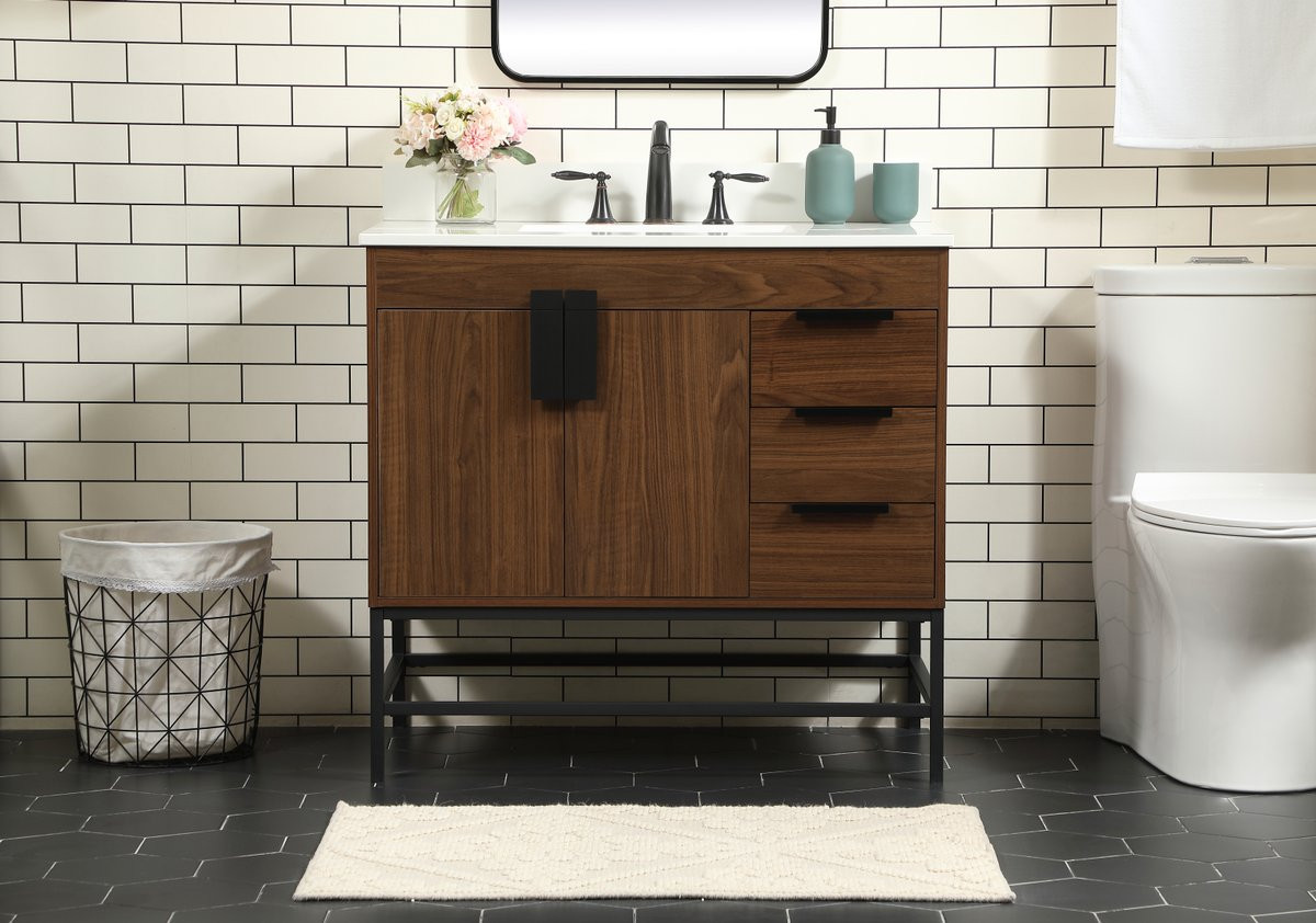Elegant Decor VF48836MWT-BS 36 inch single bathroom vanity in walnut with backsplash