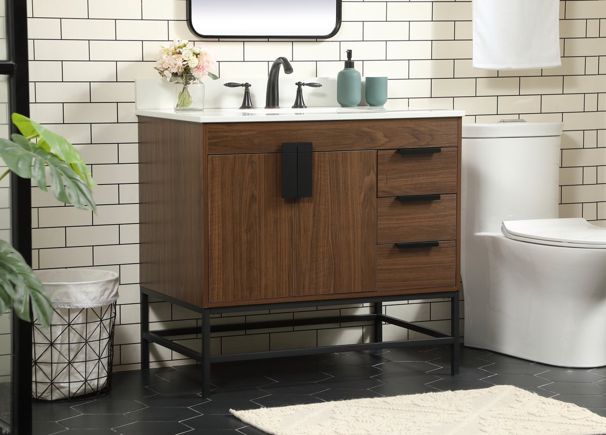 Elegant Decor VF48836MWT-BS 36 inch single bathroom vanity in walnut with backsplash