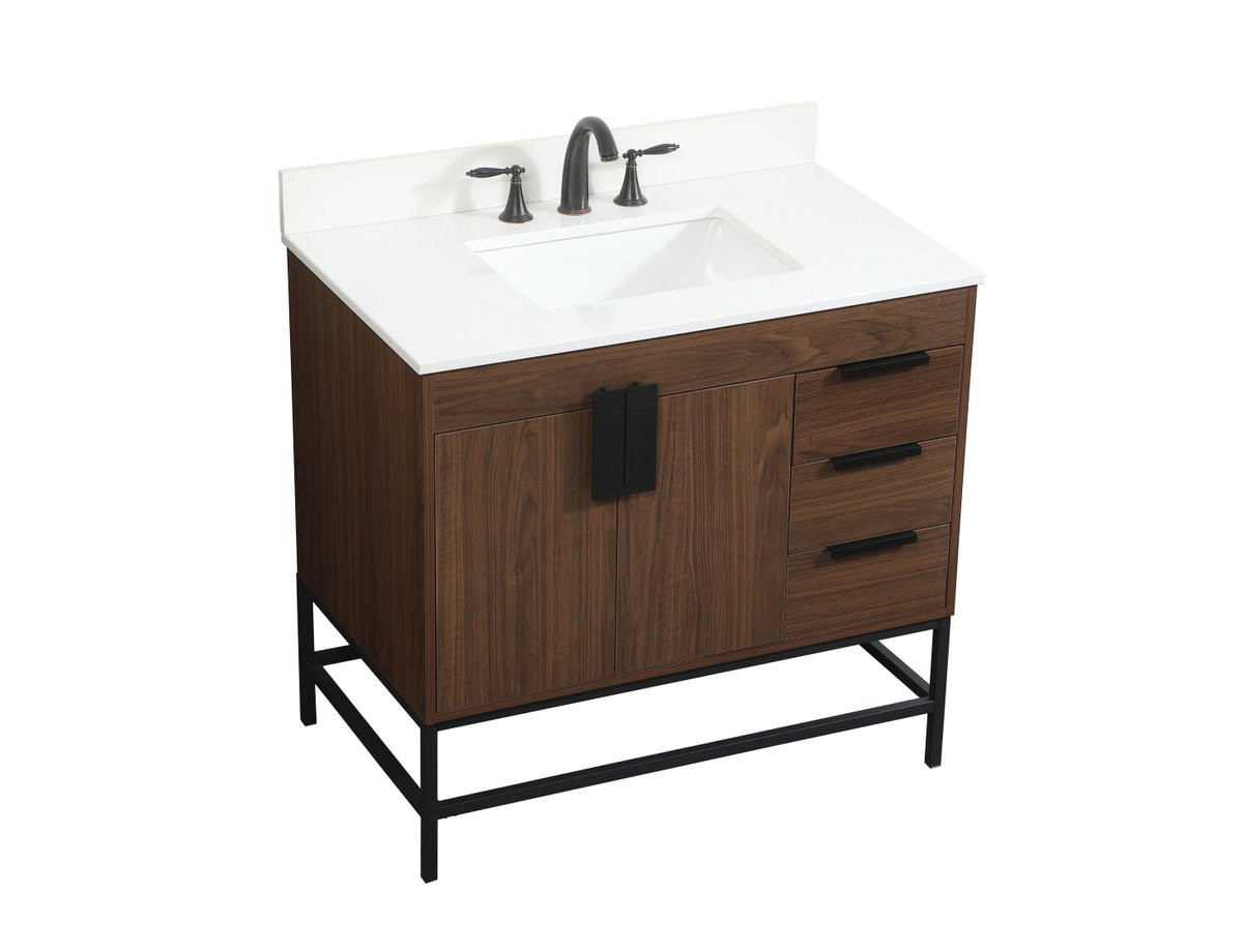 Elegant Decor VF48836MWT-BS 36 inch single bathroom vanity in walnut with backsplash