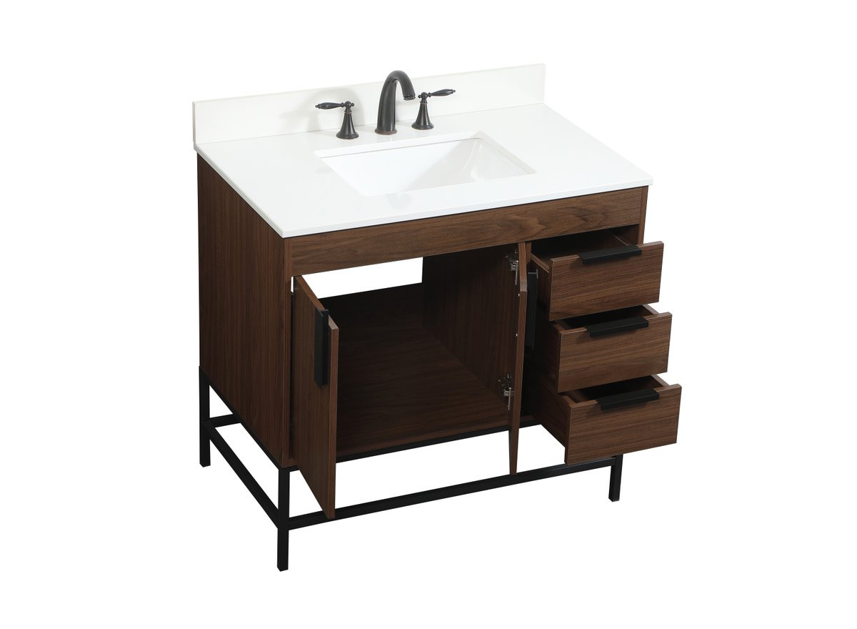 Elegant Decor VF48836MWT-BS 36 inch single bathroom vanity in walnut with backsplash