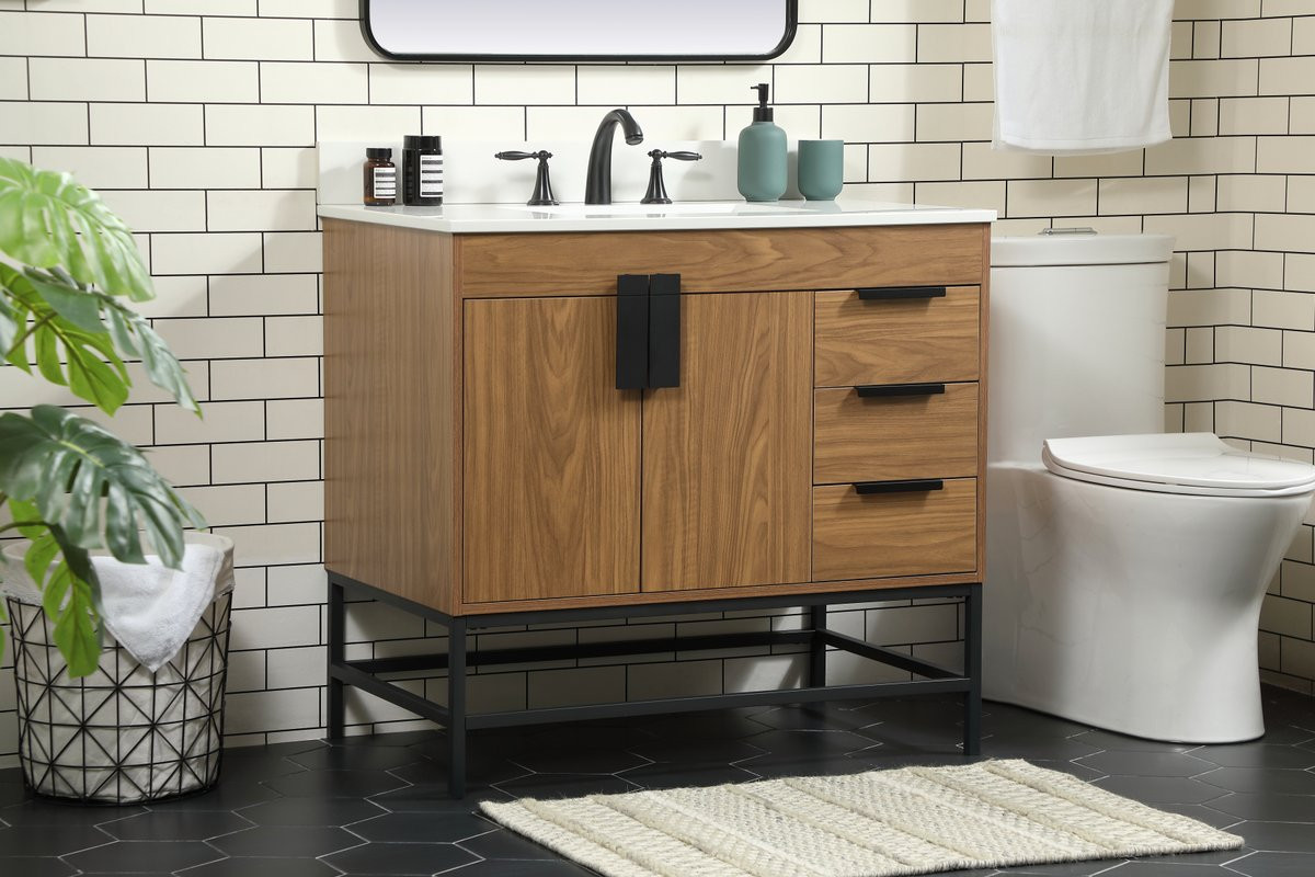 Elegant Decor VF48836WB-BS 36 inch single bathroom vanity in walnut brown with backsplash