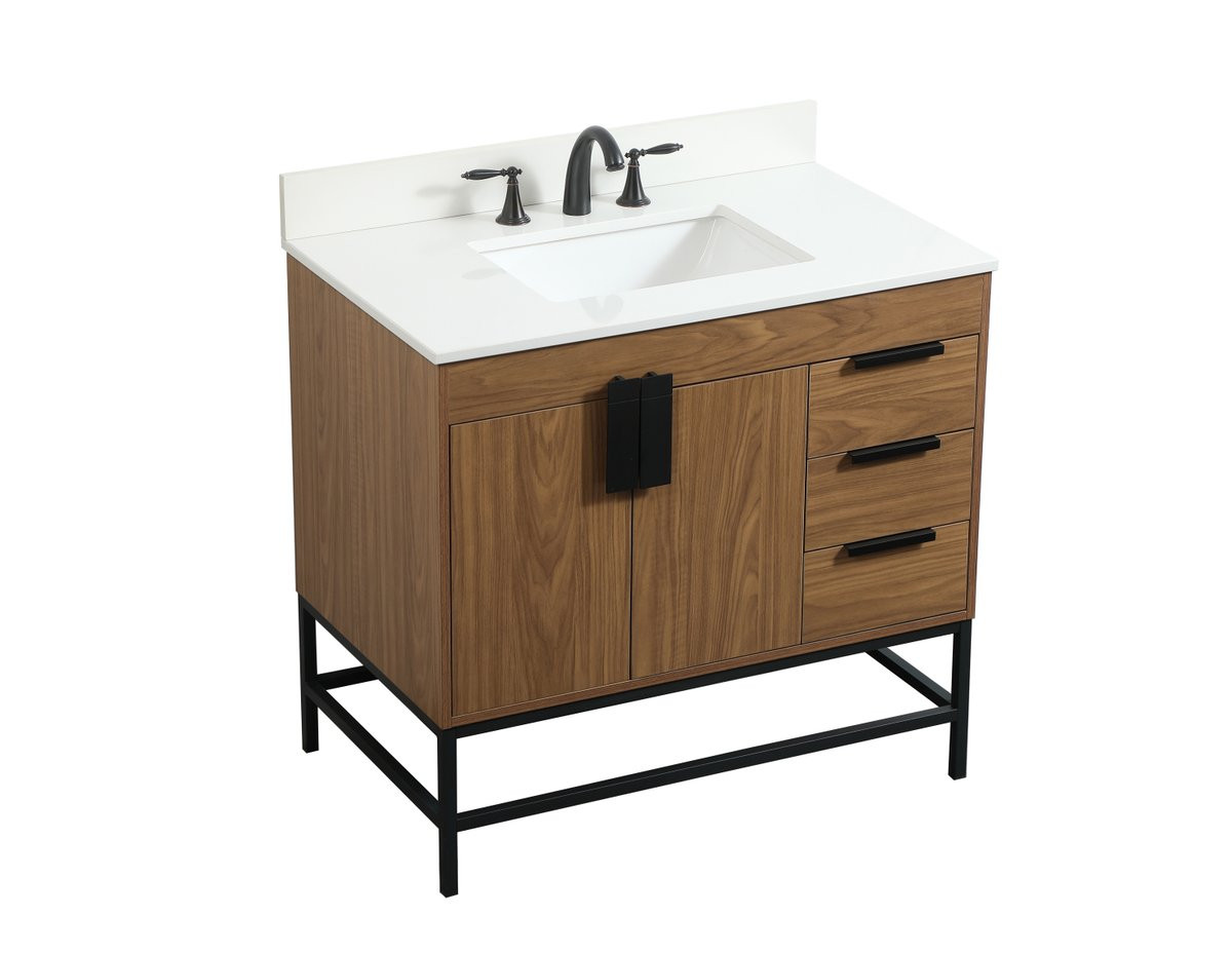 Elegant Decor VF48836WB-BS 36 inch single bathroom vanity in walnut brown with backsplash