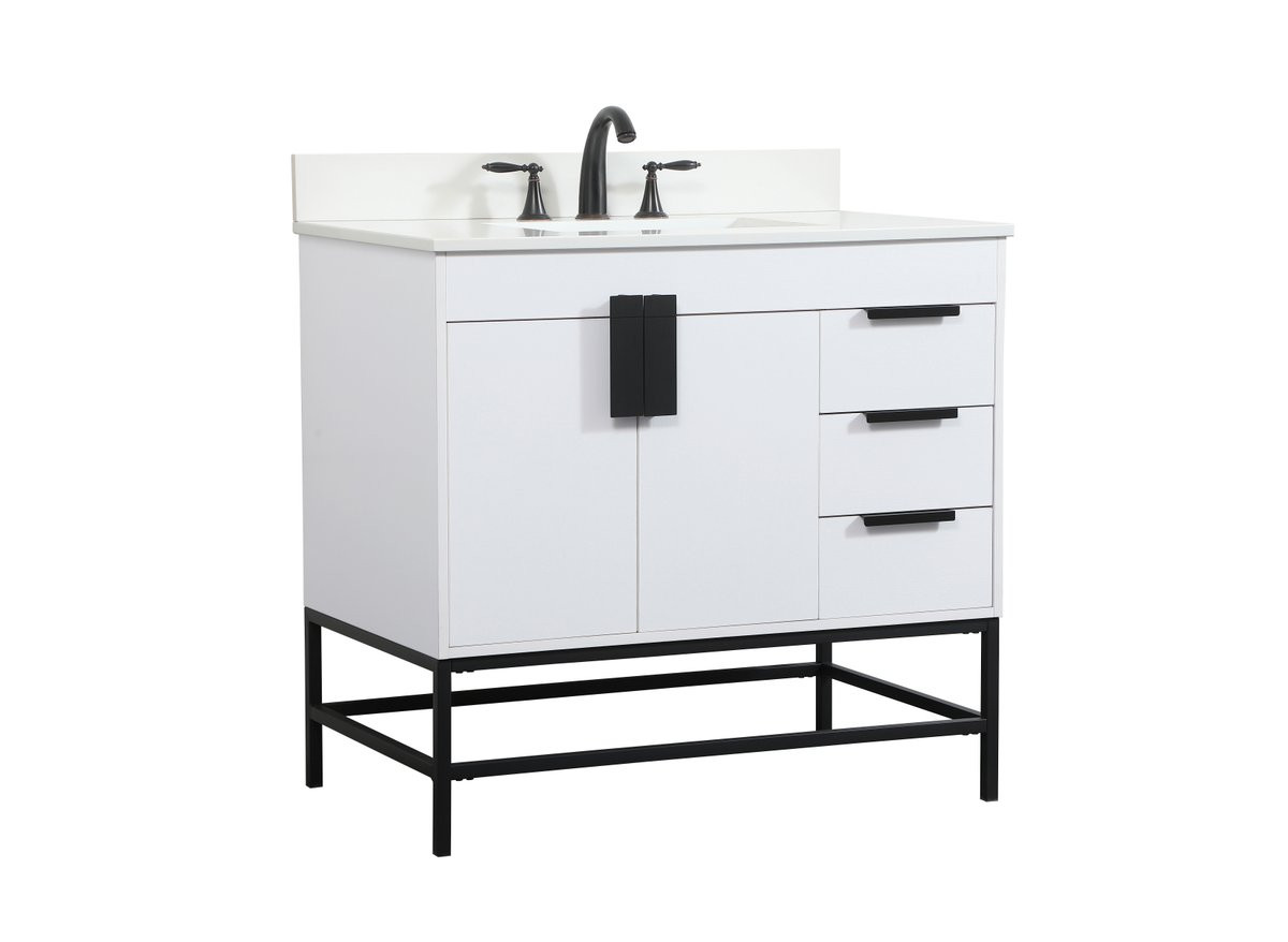 Elegant Decor VF48836MWH-BS 36 inch single bathroom vanity in white with backsplash
