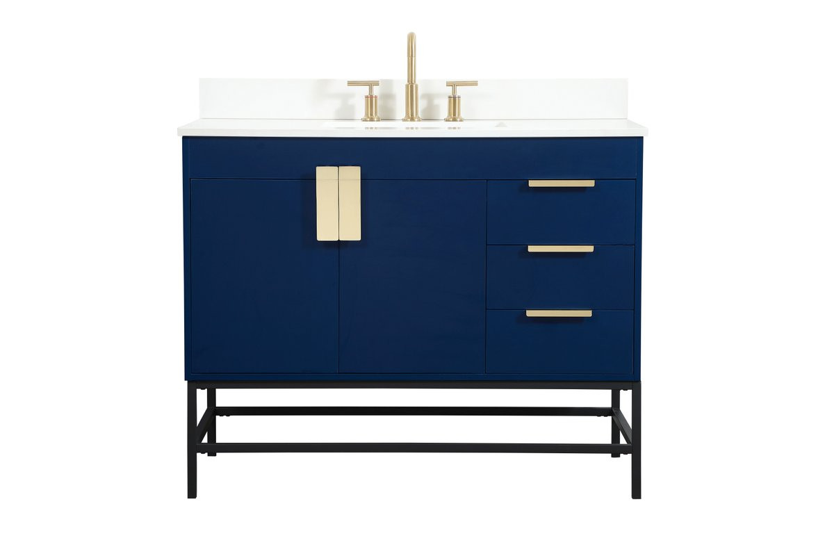 Elegant Decor VF48842MBL-BS 42 inch single bathroom vanity in blue with backsplash