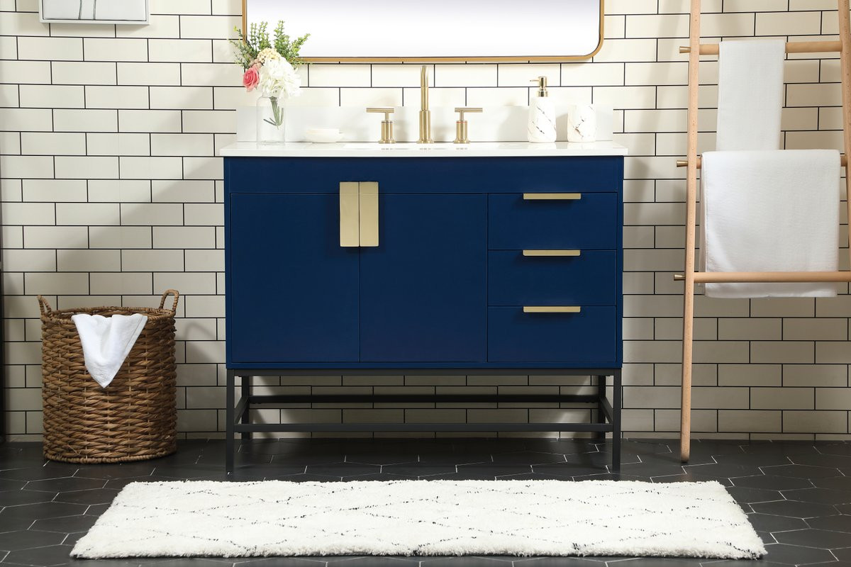 Elegant Decor VF48842MBL-BS 42 inch single bathroom vanity in blue with backsplash