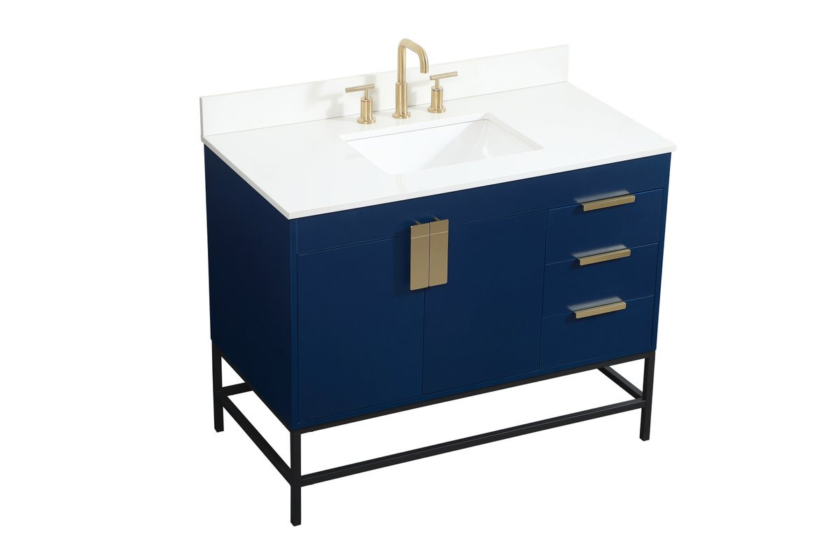Elegant Decor VF48842MBL-BS 42 inch single bathroom vanity in blue with backsplash