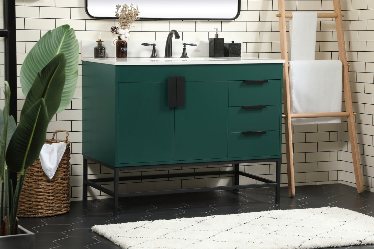 Elegant Decor VF48842MGN-BS 42 inch single bathroom vanity in green with backsplash