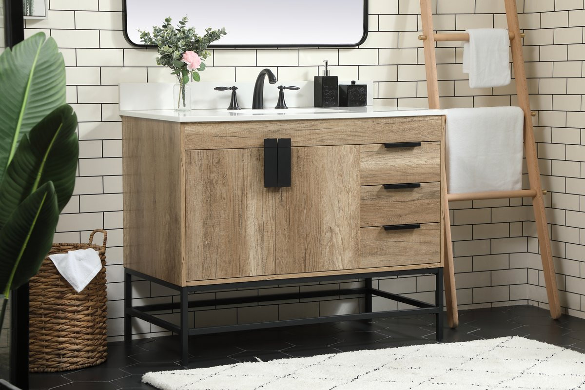 Elegant Decor VF48842NT-BS 42 inch single bathroom vanity in natural oak with backsplash