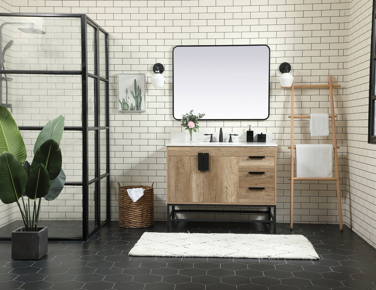 Elegant Decor VF48842NT-BS 42 inch single bathroom vanity in natural oak with backsplash