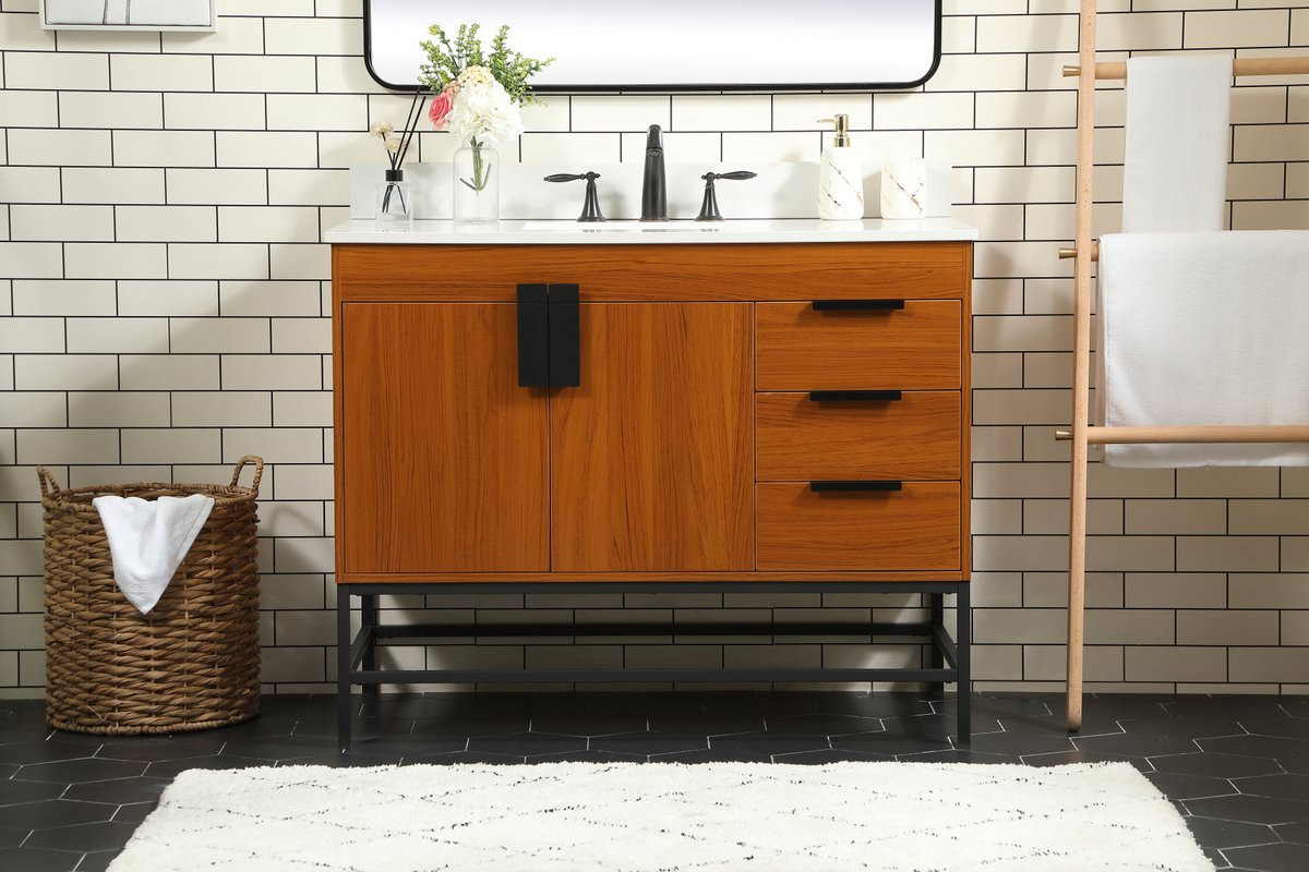 Elegant Decor VF48842MTK-BS 42 inch single bathroom vanity in teak with backsplash