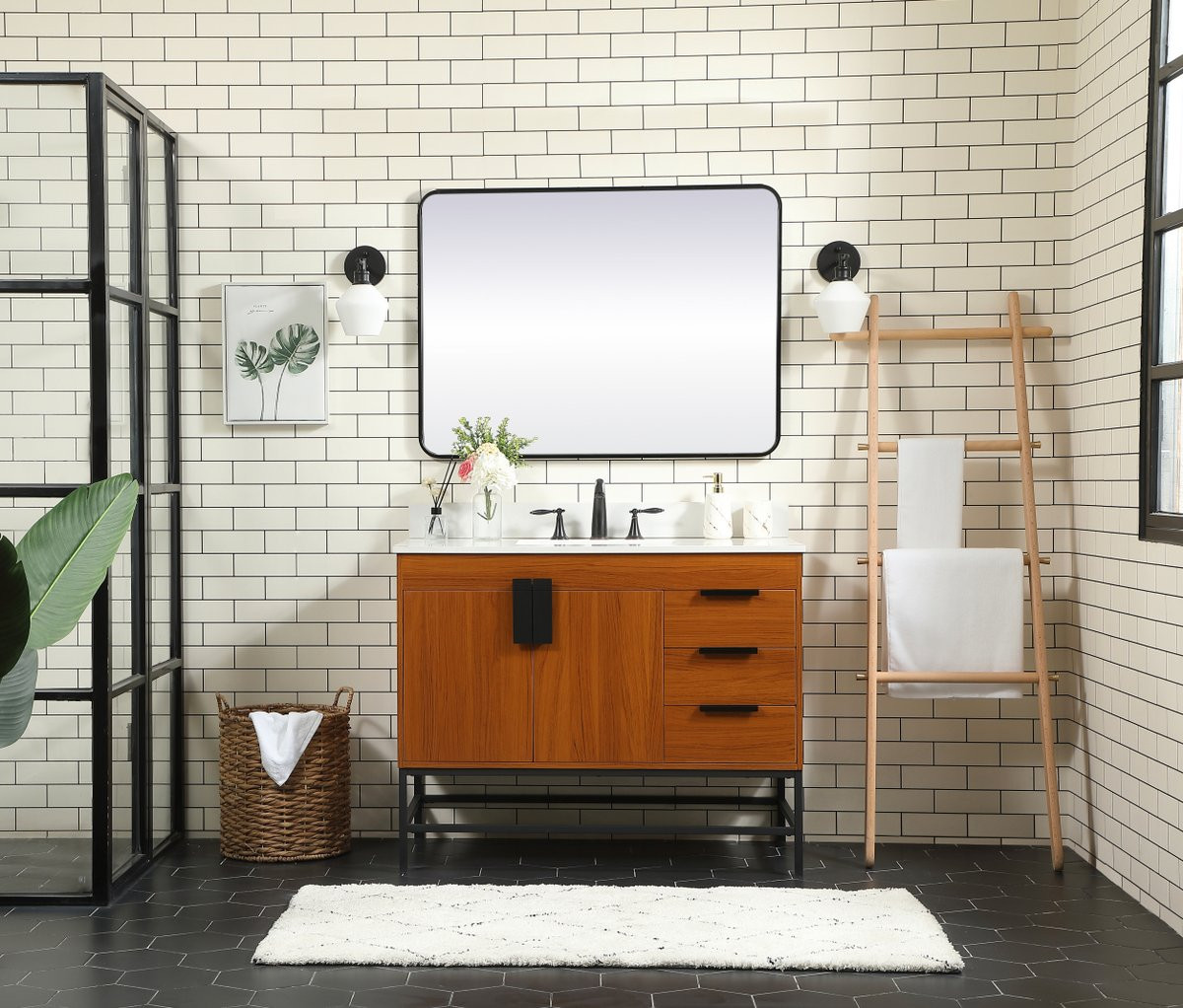 Elegant Decor VF48842MTK-BS 42 inch single bathroom vanity in teak with backsplash