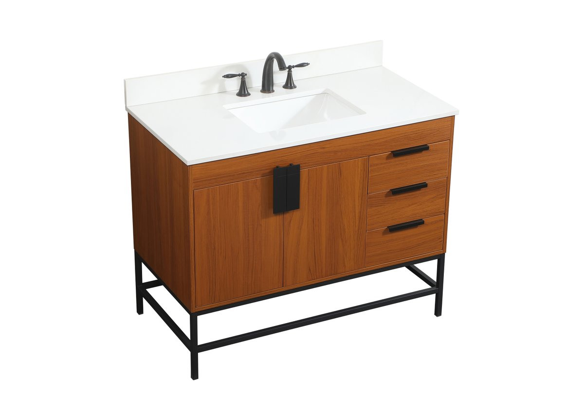 Elegant Decor VF48842MTK-BS 42 inch single bathroom vanity in teak with backsplash