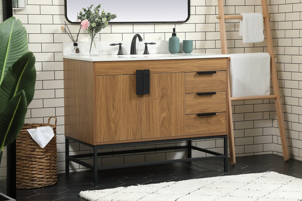 Elegant Decor VF48842WB-BS 42 inch single bathroom vanity in walnut brown with backsplash