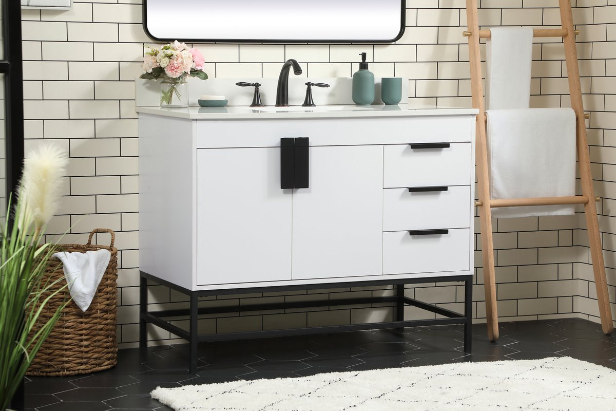 Elegant Decor VF48842MWH-BS 42 inch single bathroom vanity in white with backsplash