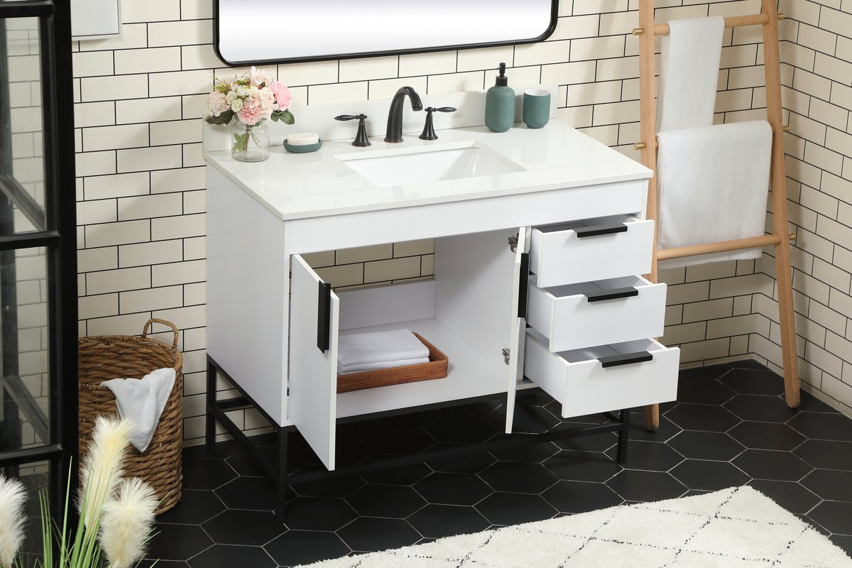 Elegant Decor VF48842MWH-BS 42 inch single bathroom vanity in white with backsplash