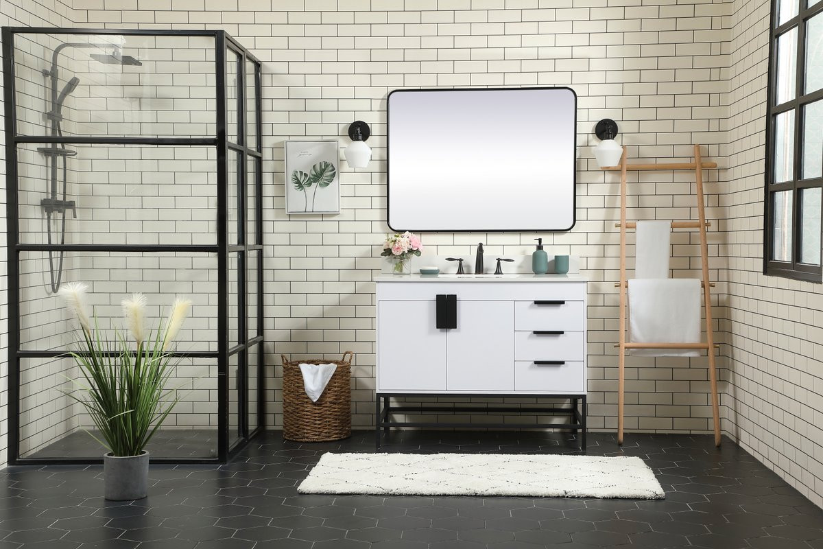 Elegant Decor VF48842MWH-BS 42 inch single bathroom vanity in white with backsplash