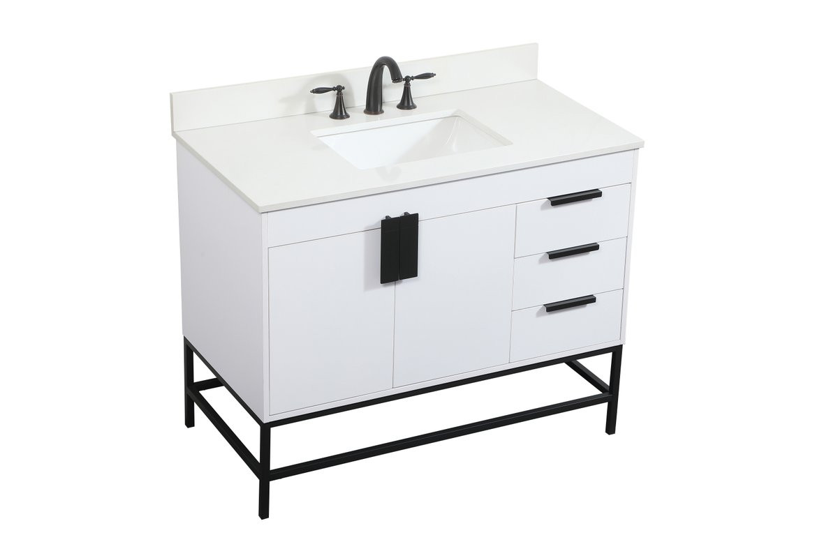 Elegant Decor VF48842MWH-BS 42 inch single bathroom vanity in white with backsplash