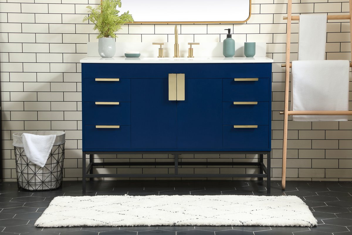 Elegant Decor VF488W48MBL-BS 48 inch single bathroom vanity in blue with backsplash