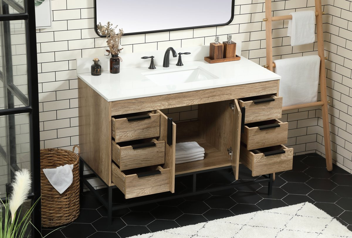 Elegant Decor VF488W48NT-BS 48 inch single bathroom vanity in natural oak with backsplash
