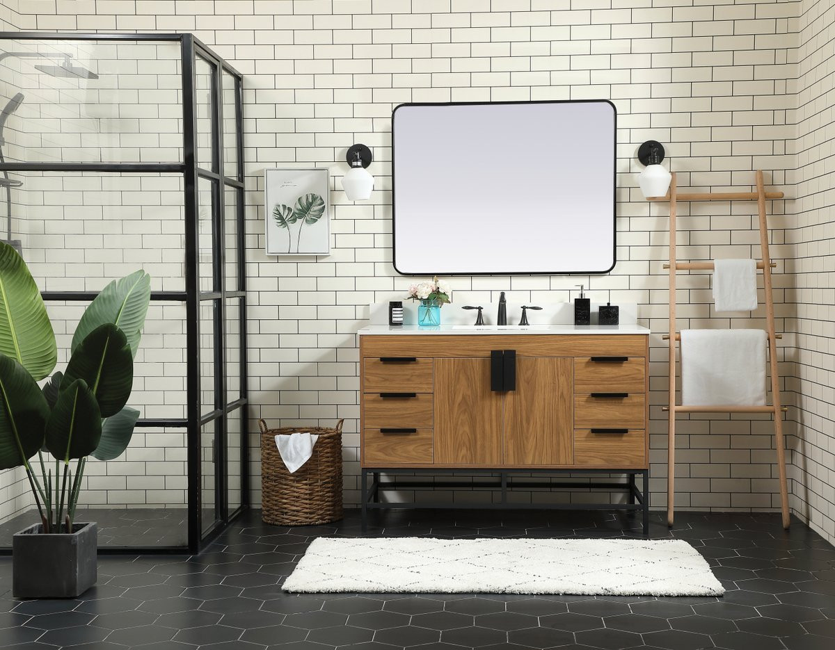 Elegant Decor VF488W48WB-BS 48 inch single bathroom vanity in walnut brown with backsplash